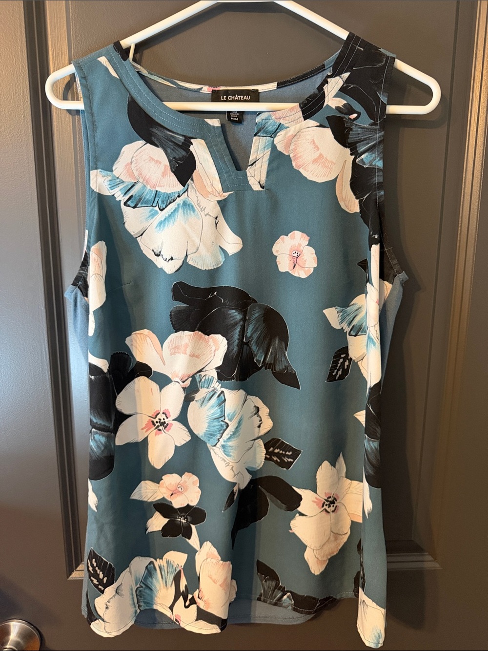 Le Château Teal Floral Sleeveless Blouse